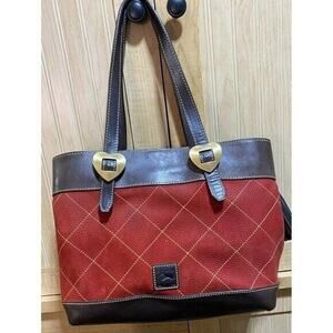 Dooney & Bourke Vintage Red Suede Nubuck & Brown Leather Bag